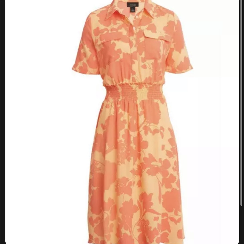 Halogen x Atlantic-Pacific NWT Floral Dress Large Coral Smocked Utility Tropical